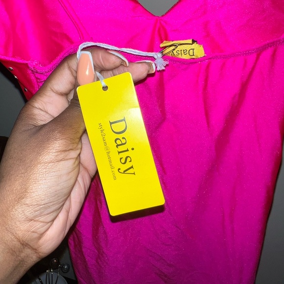 Bodycon Studded Neon Fuchsia Dress - size small - Picture 3 of 4